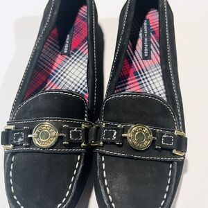 Tommy Hilfiger Black Loafers with Gold Accents